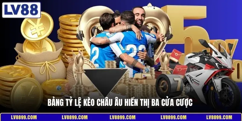 Bảng tỷ lệ kèo châu Âu hiển thị ba cửa cược